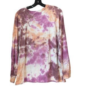 So Unisex Tie Dye Long Sleeve Crew Neck Shirt Cotton Polyester Blend Medium